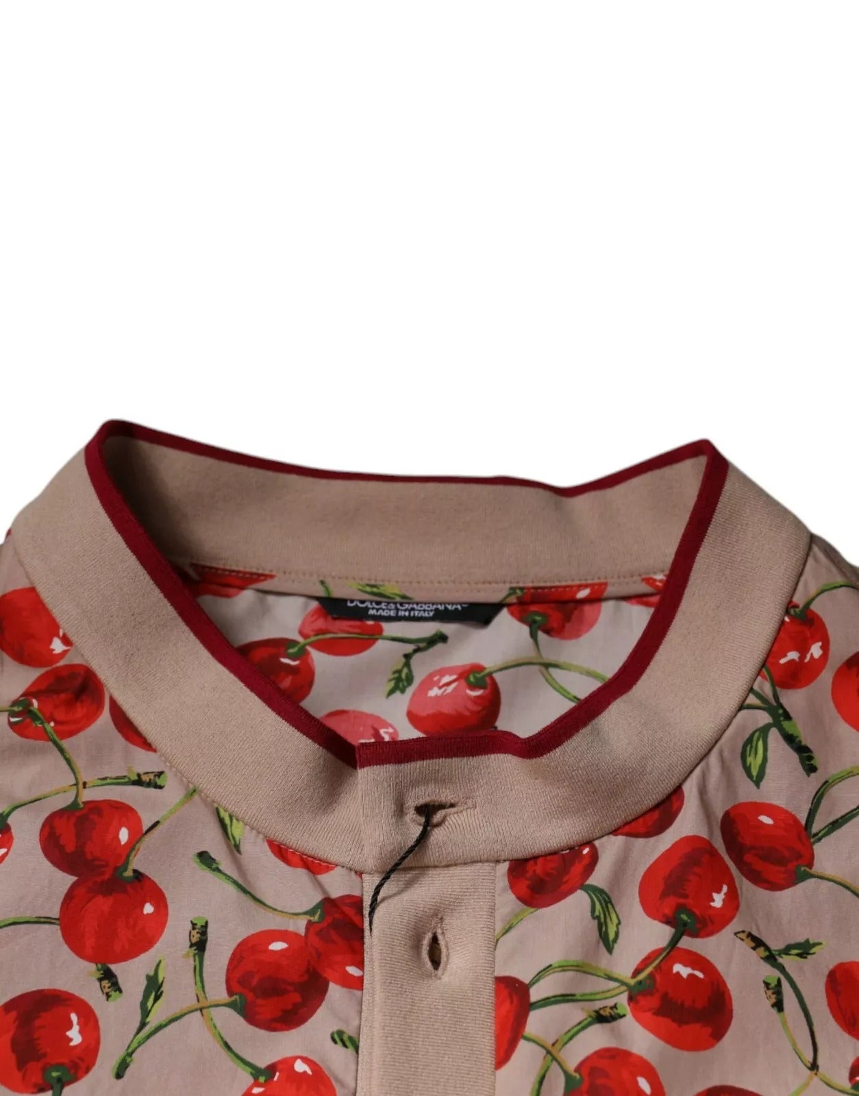 Dolce & Gabbana Beige Cherry Nylon Button-Down Casual Shirt